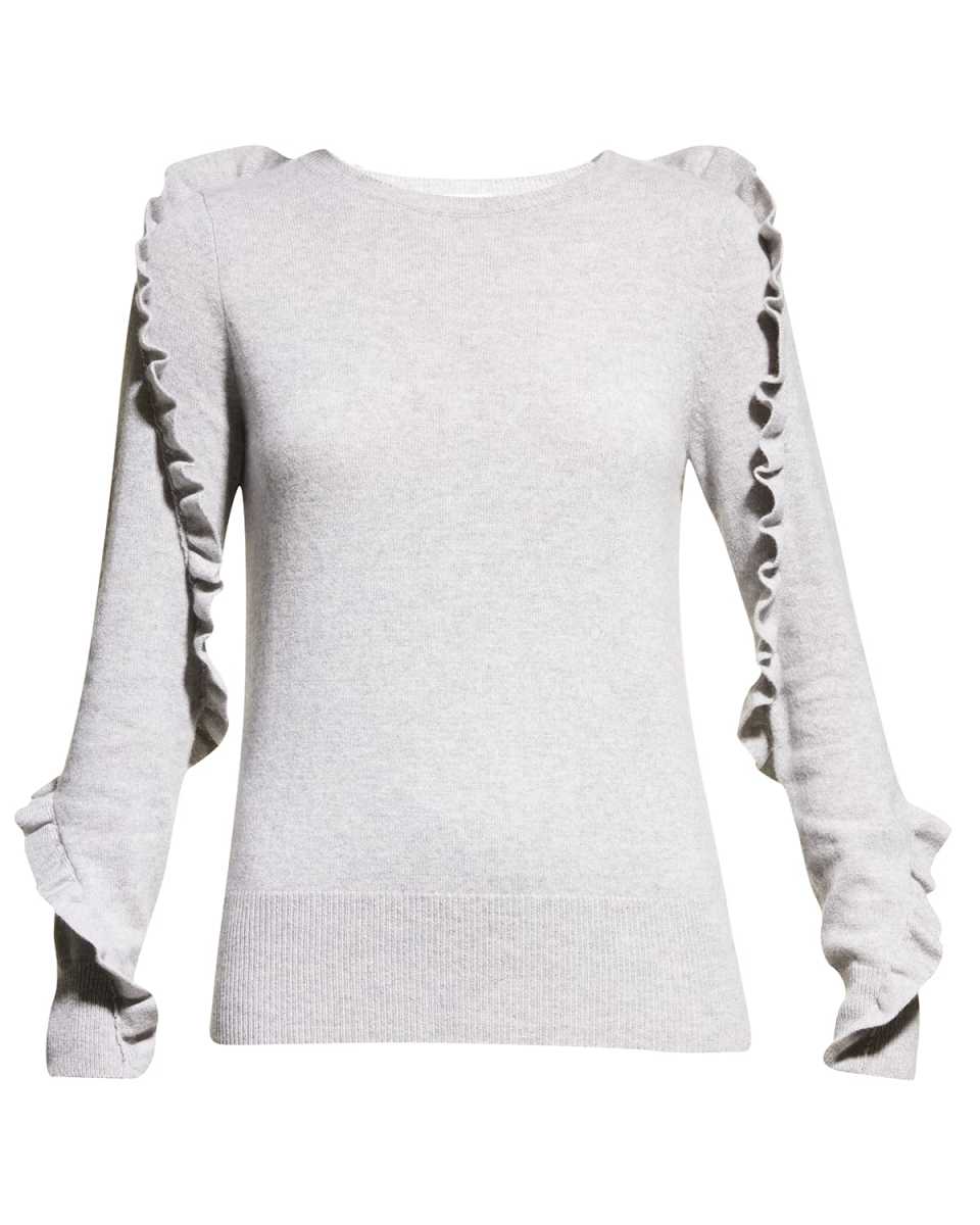 Ruffle-Trim Crewneck Cashmere Sweat